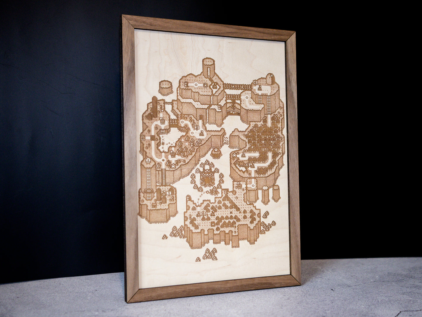 Super Mario World Map, Wood Engraved Display Map Art