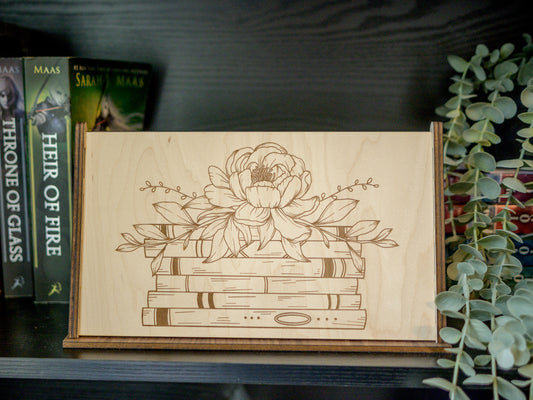 Book Rest: Wood Triangle Bookmark Engraved with Fantasy, Cats, or Floral Book Images