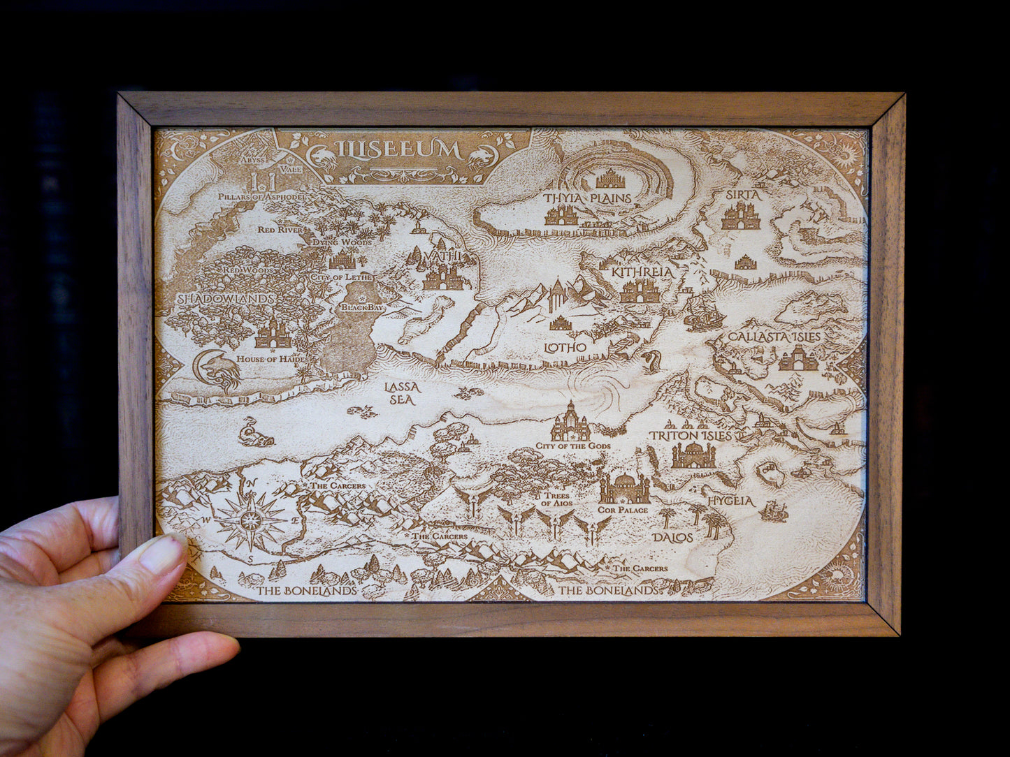 Flesh & Fire: Iliseeum Wood Engraved Display Map