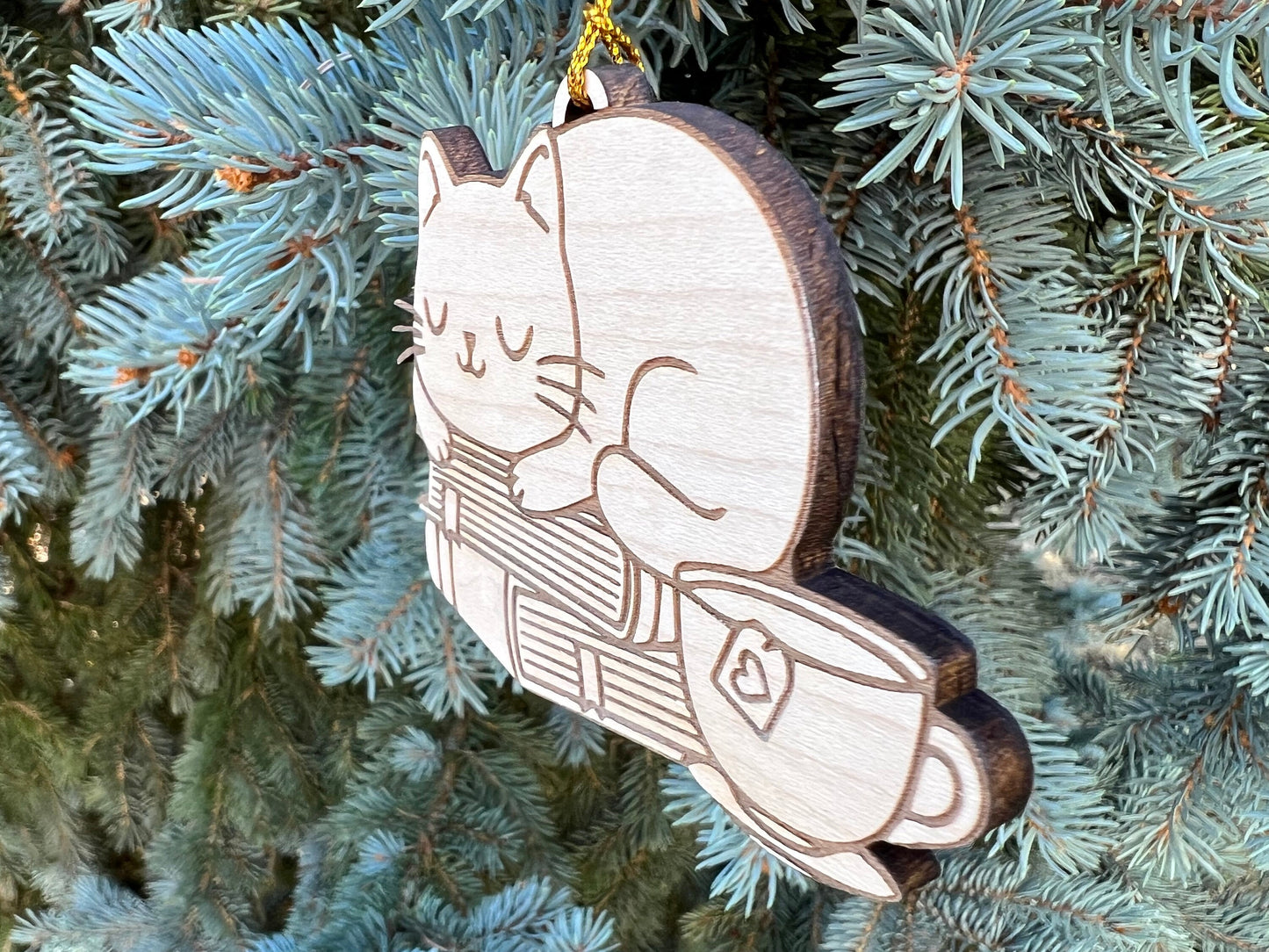 Books & Cat Ornament, Cat Lovers Gift, Book Lovers Gift Tag, Cat Christmas Ornament, Ornament for People Who Love Cats and Reading