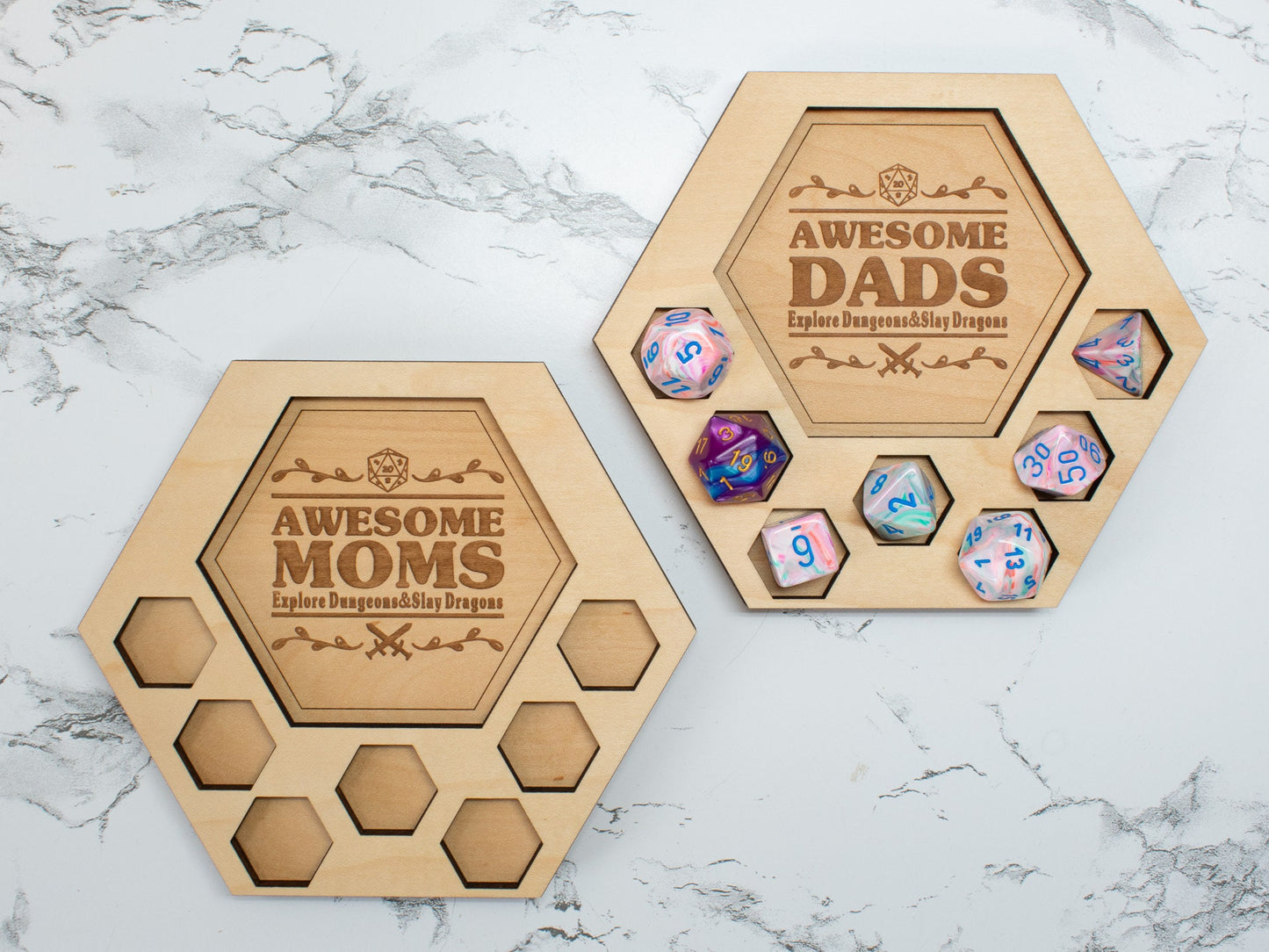 D&D Dice Tray Coasters for Mom and Dad, DnD / Pathfinder / Tabletop RPG Gaming Coasters