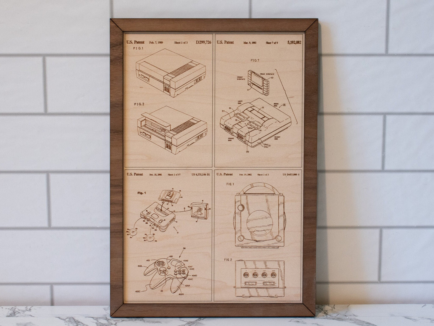 Medium wood engraved Nintendo patents