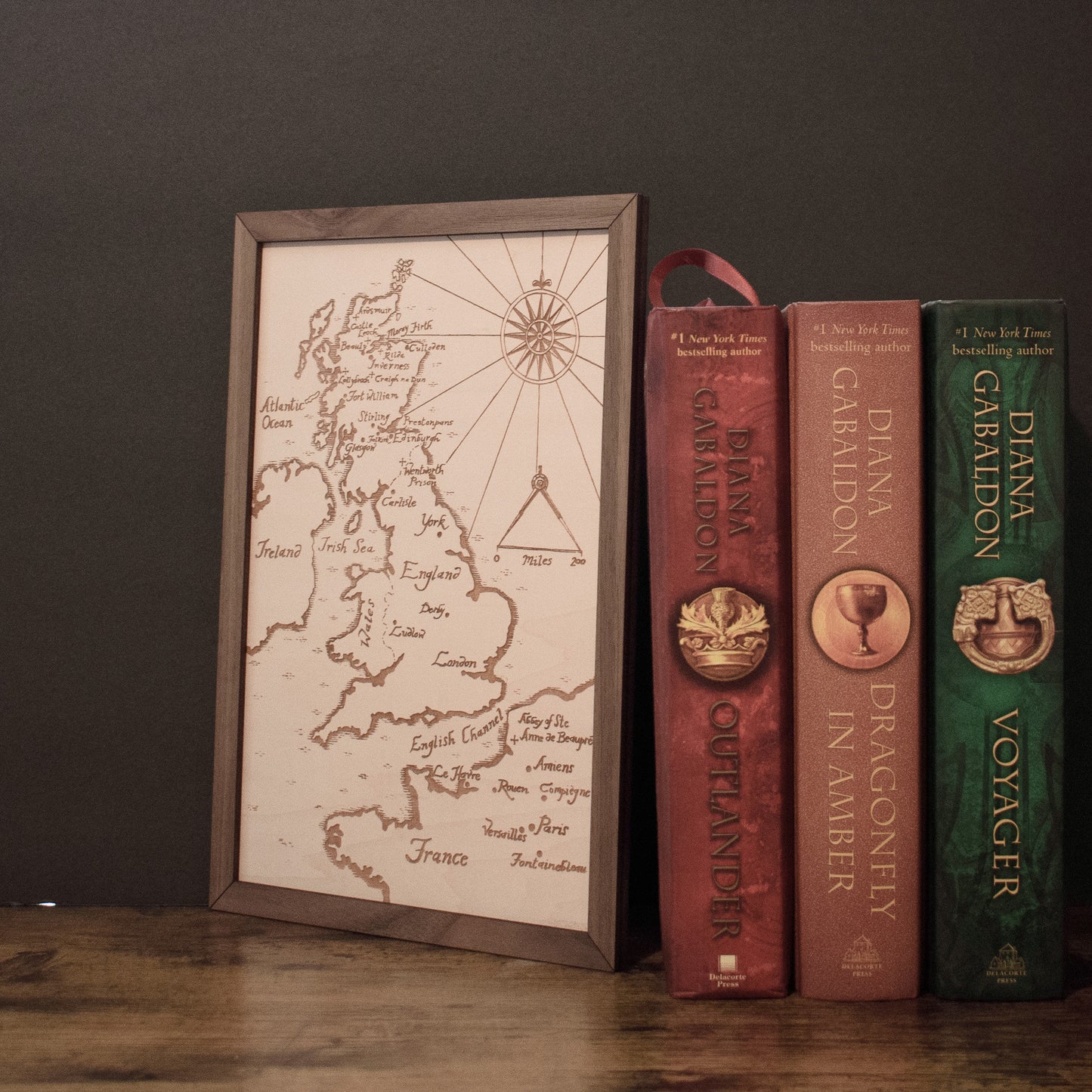 Outlander Map, Wood Engraved Map of Scotland from the World of the Outlander Book/TV Show