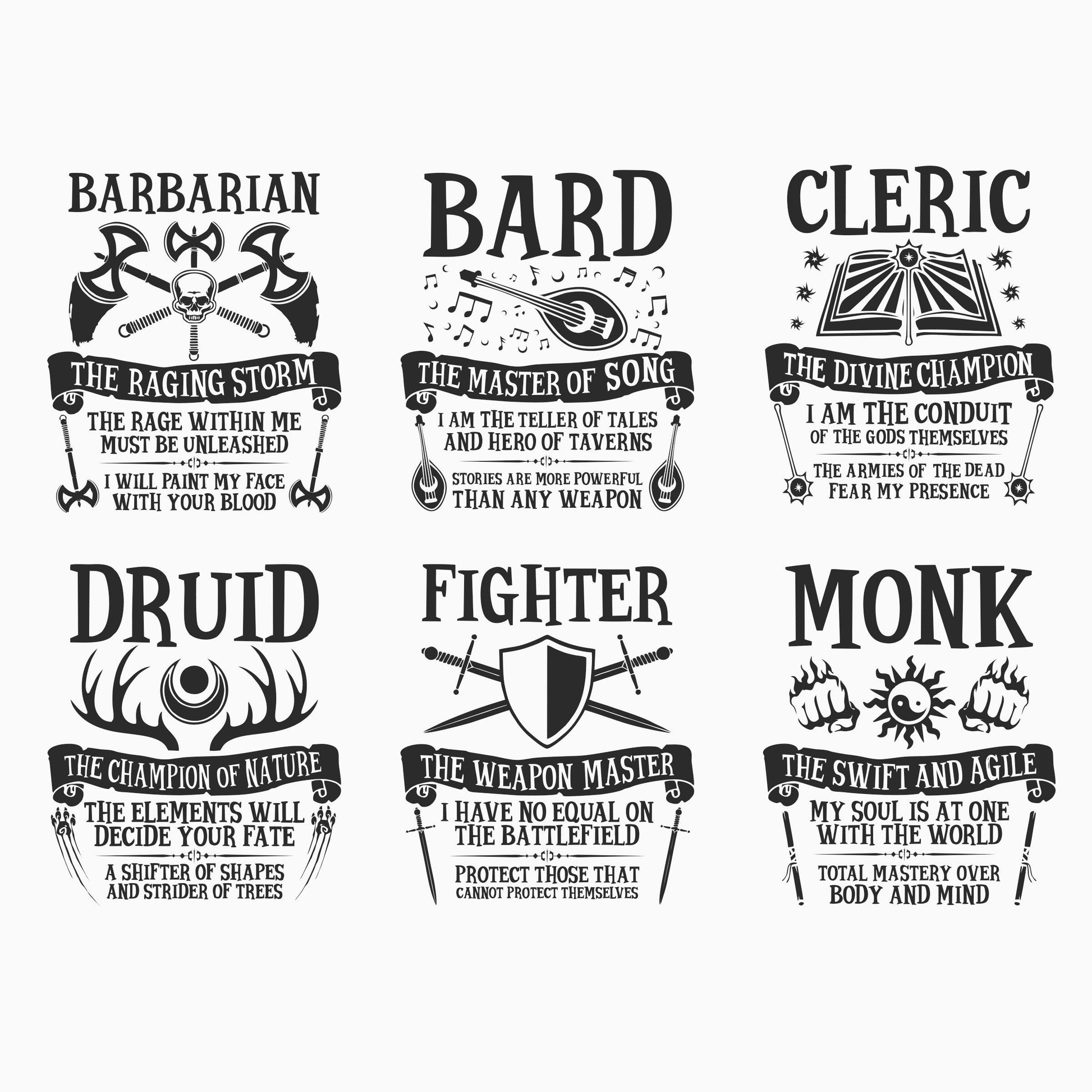D&D Class Wood Engraved Display, 13 Choices (12 Classes + DM), DnD / Pathfinder / Tabletop RPG Gaming Posters
