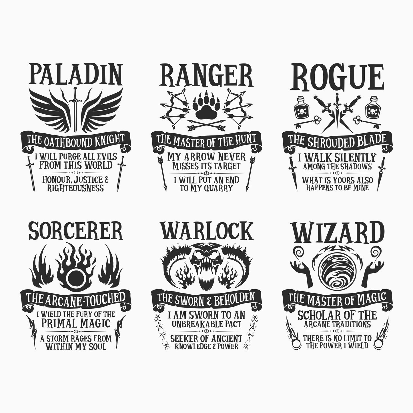 D&D Class Wood Engraved Display, 13 Choices (12 Classes + DM), DnD / Pathfinder / Tabletop RPG Gaming Posters