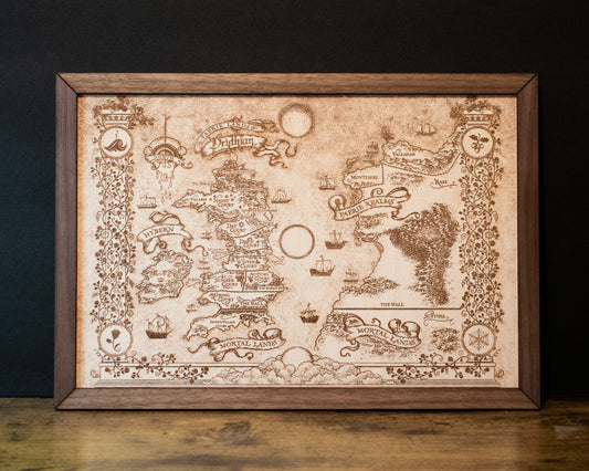 A Court of Thorns and Roses Map, Fantasy Wood Engraved Map