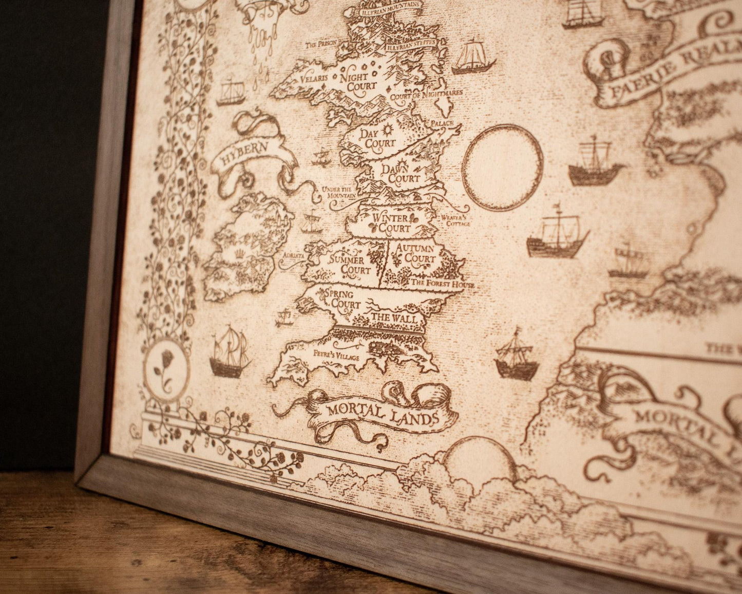 A Court of Thorns and Roses: Prythian Wood Engraved Display Map