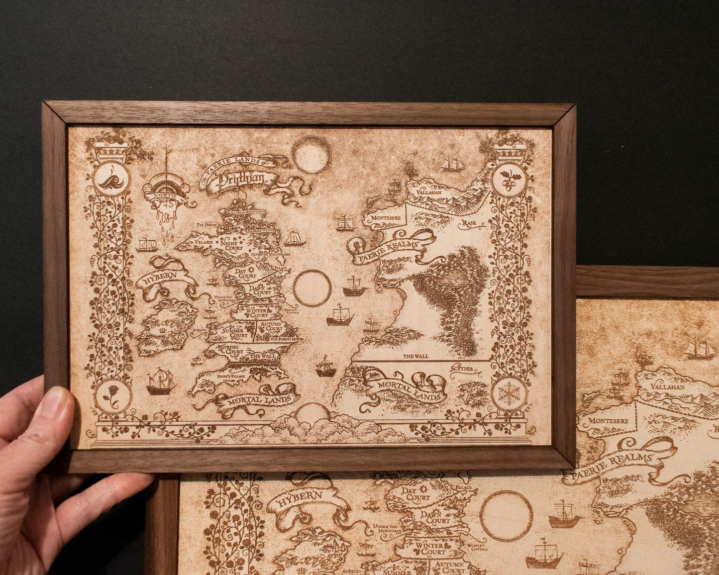 A Court of Thorns and Roses: Prythian Wood Engraved Display Map