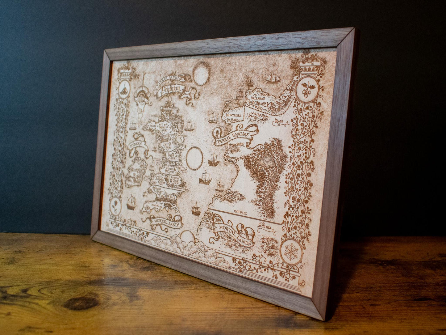 A Court of Thorns and Roses: Prythian Wood Engraved Display Map