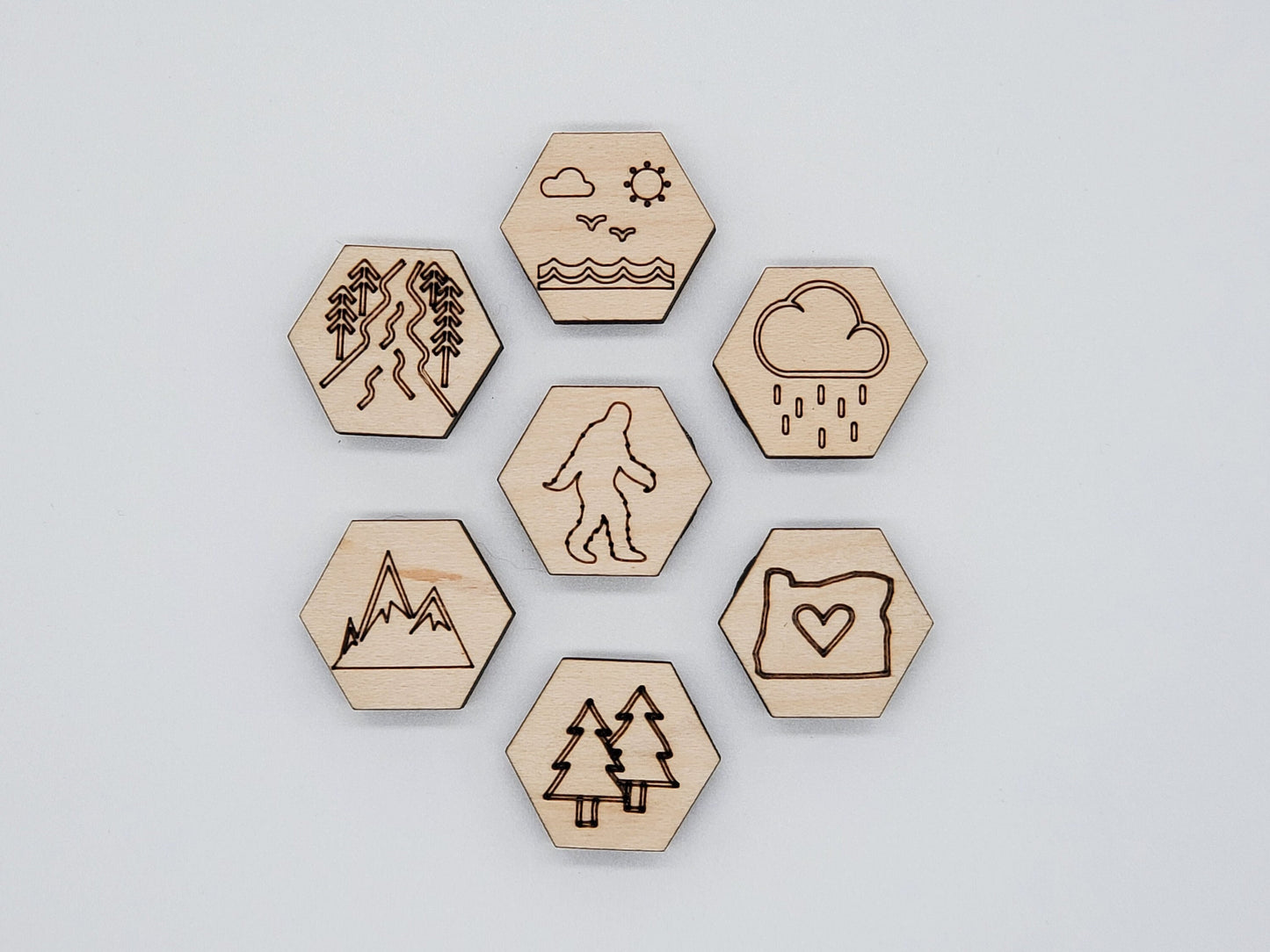 Oregon Magnets, Small Wood Magnets with Pictures Representing Oregon/PNW (Pacific Northwest)