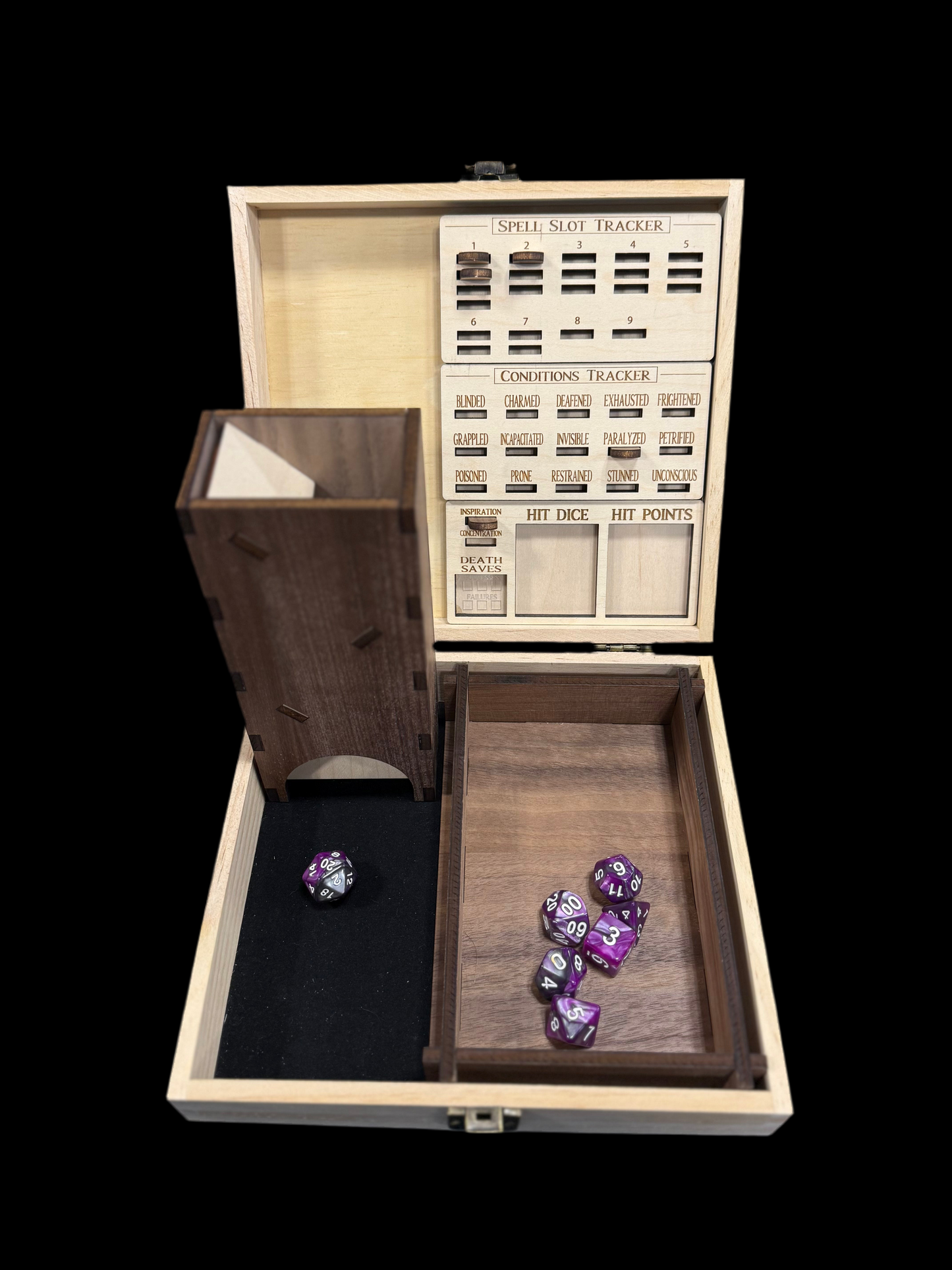 D&D Player's Box (Dice Tray, Spell Slot Tracker, Conditions Tracker, Dice Tower)