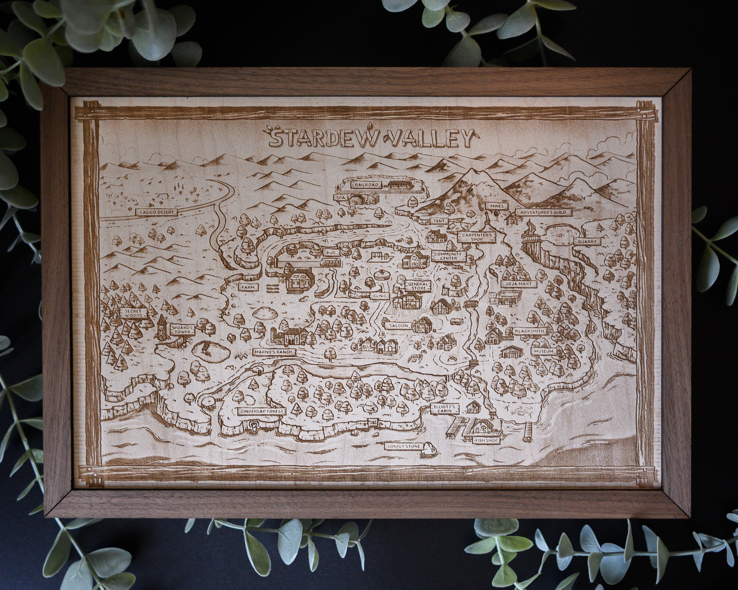 Stardew Valley Wood Engraved Map