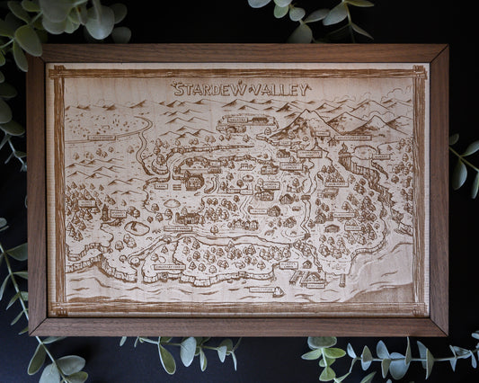 Stardew Valley Wood Engraved Map