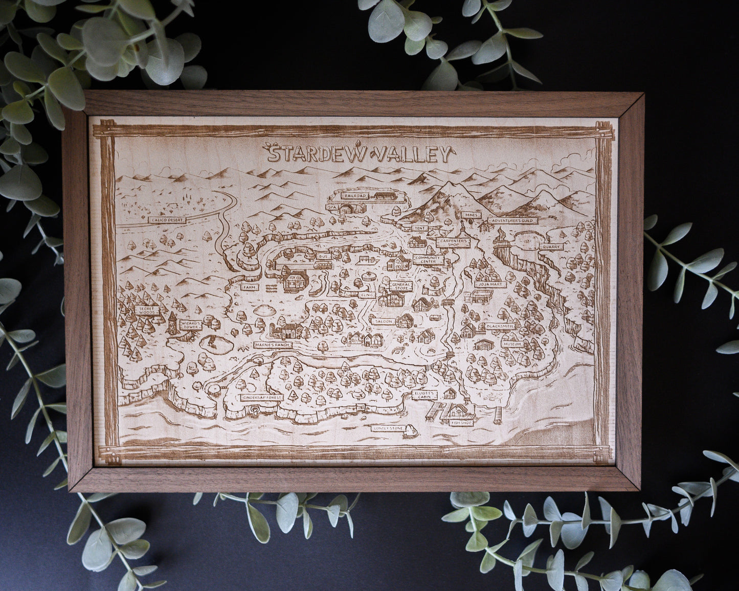 Stardew Valley Wood Engraved Map