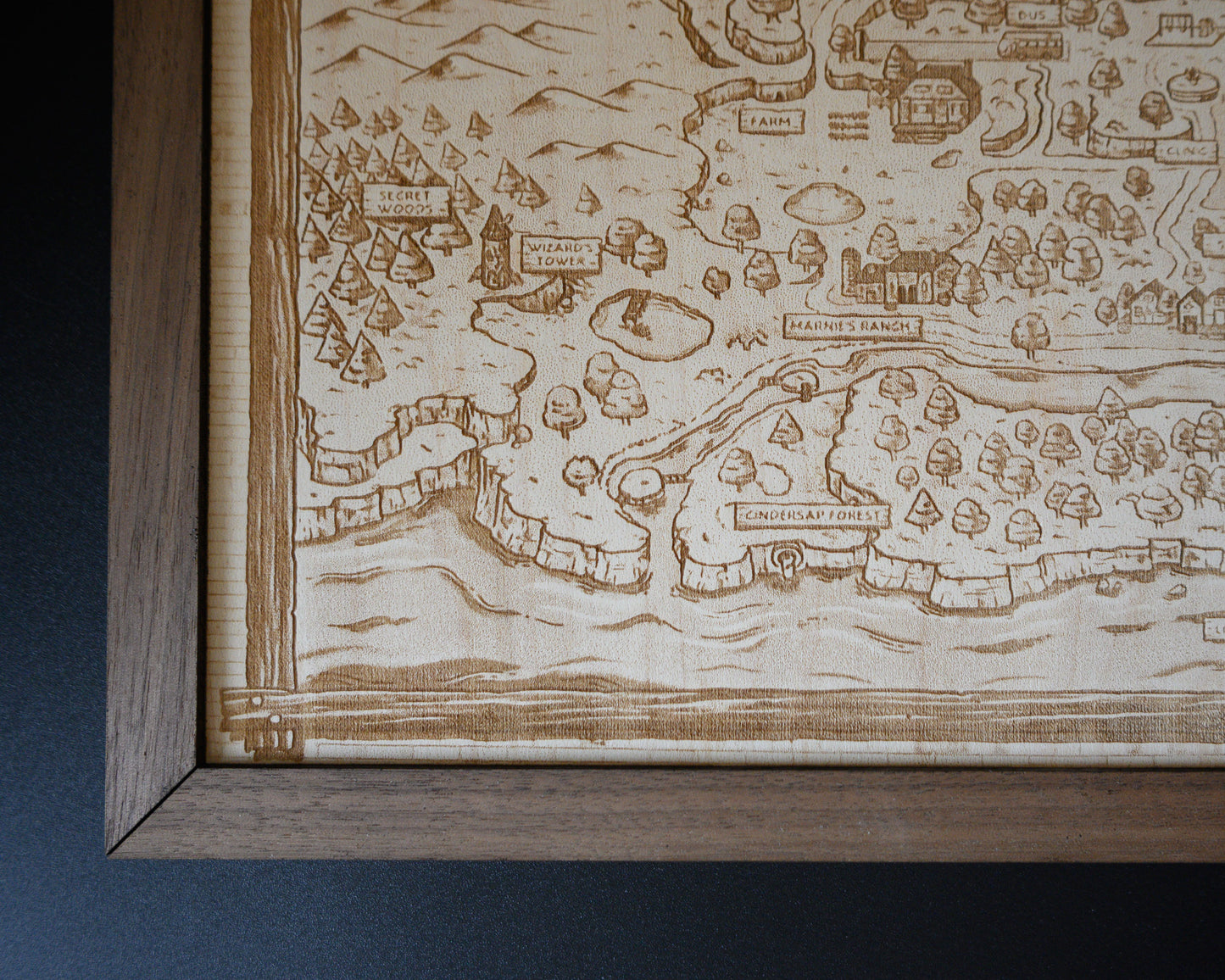 Stardew Valley Wood Engraved Map