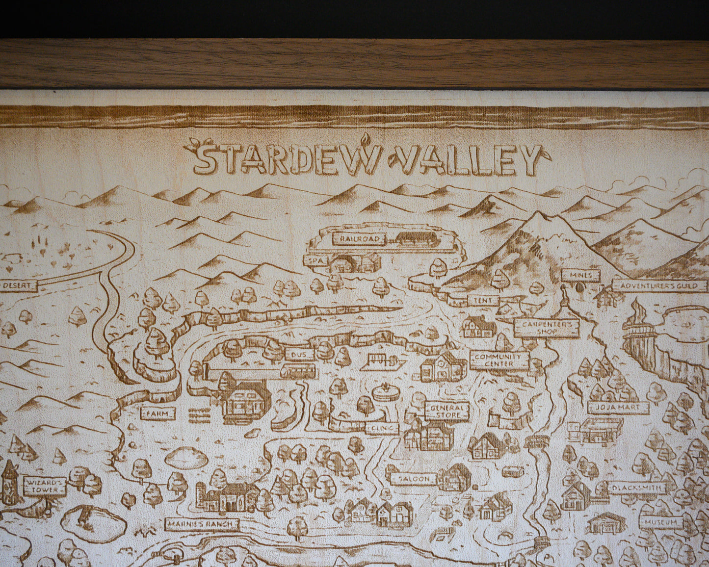 Stardew Valley Wood Engraved Map