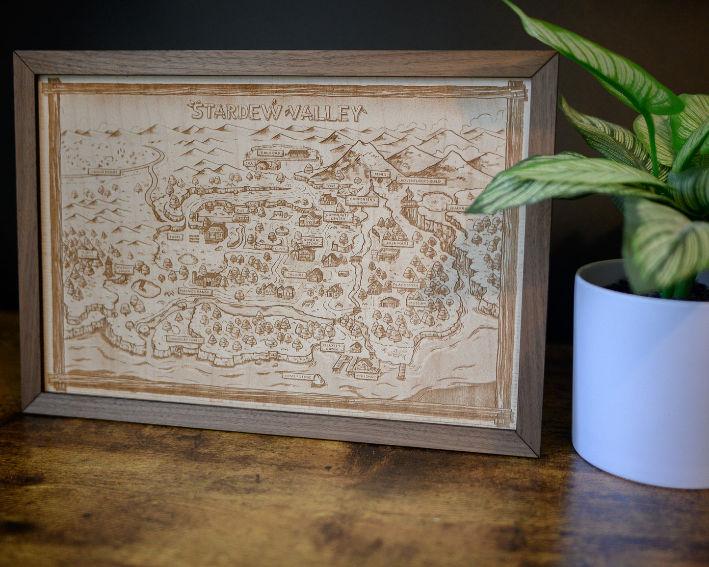 Stardew Valley Wood Engraved Map