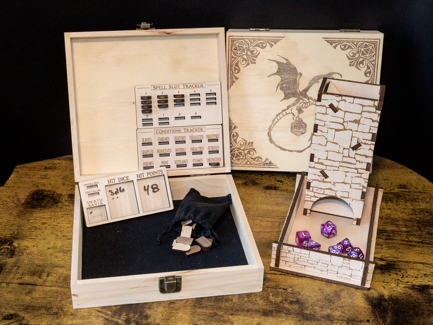 D&D Player's Box: Modular DnD Dice Tray, Spell Slot Tracker, Conditions Tracker, and Dice Tower