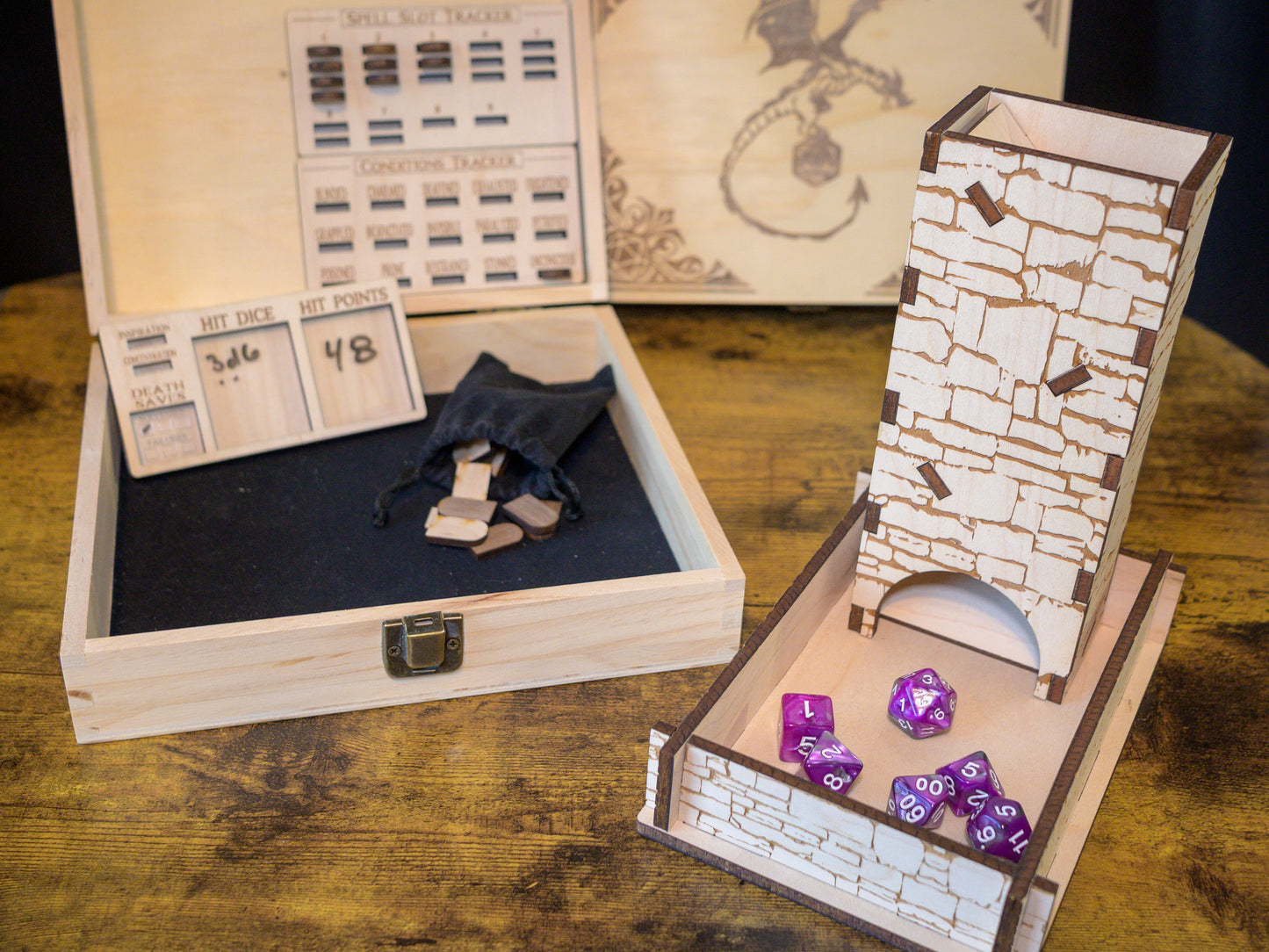 D&D Player's Box: Modular DnD Dice Tray, Spell Slot Tracker, Conditions Tracker, and Dice Tower