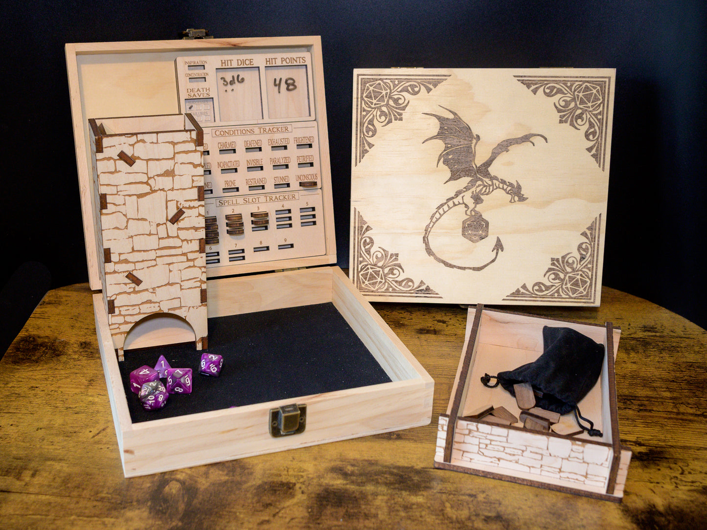 D&D Player's Box: Modular DnD Dice Tray, Spell Slot Tracker, Conditions Tracker, and Dice Tower