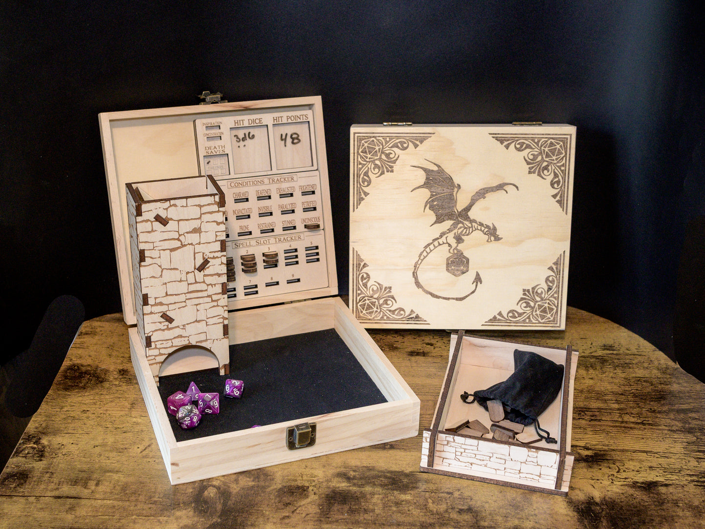 D&D Player's Box: Modular DnD Dice Tray, Spell Slot Tracker, Conditions Tracker, and Dice Tower