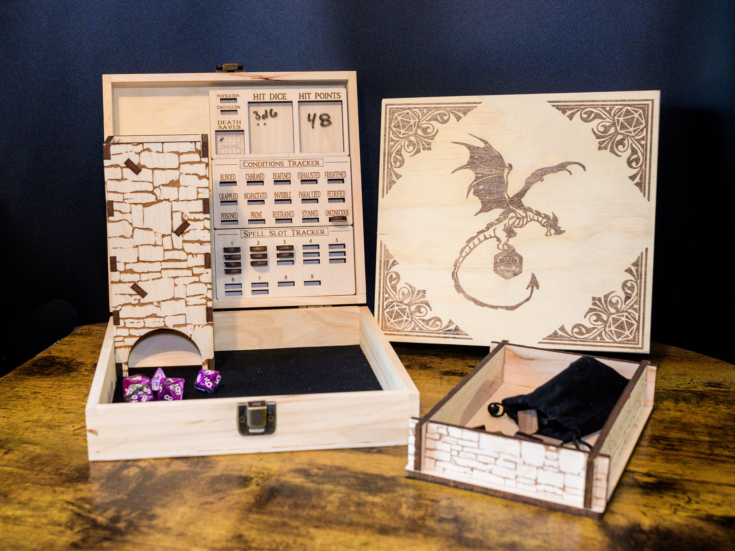 D&D Player's Box: Modular DnD Dice Tray, Spell Slot Tracker, Conditions Tracker, and Dice Tower
