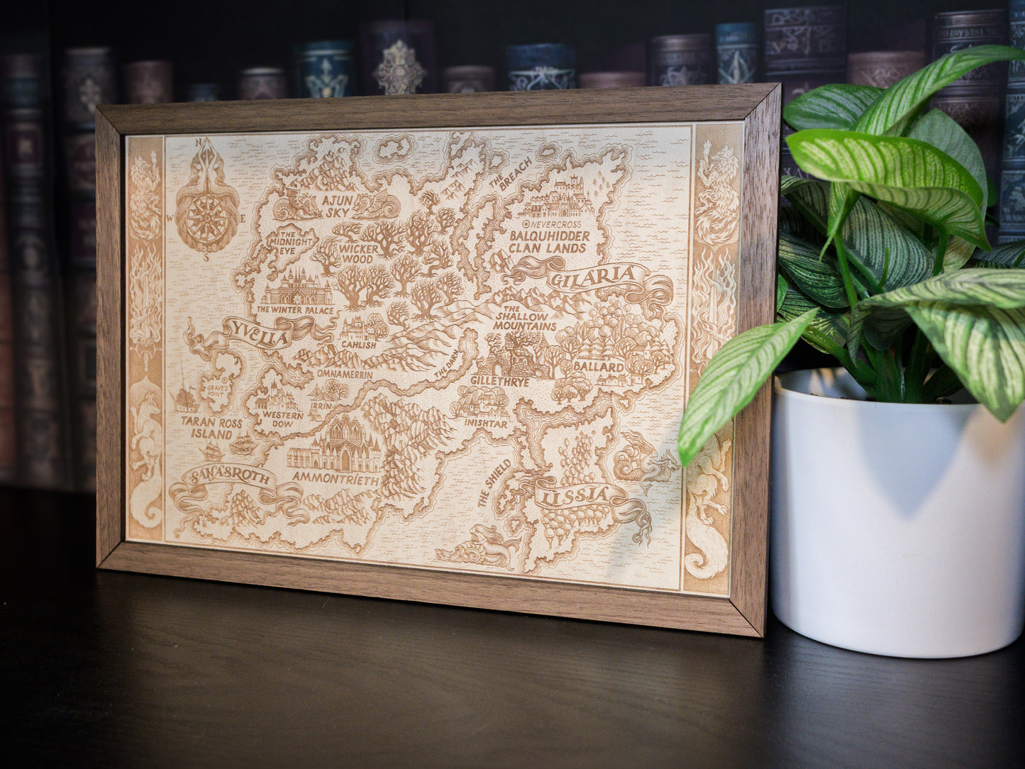 Quicksilver Map, Wood Engraved Map of Fae & Alchemy Book 1