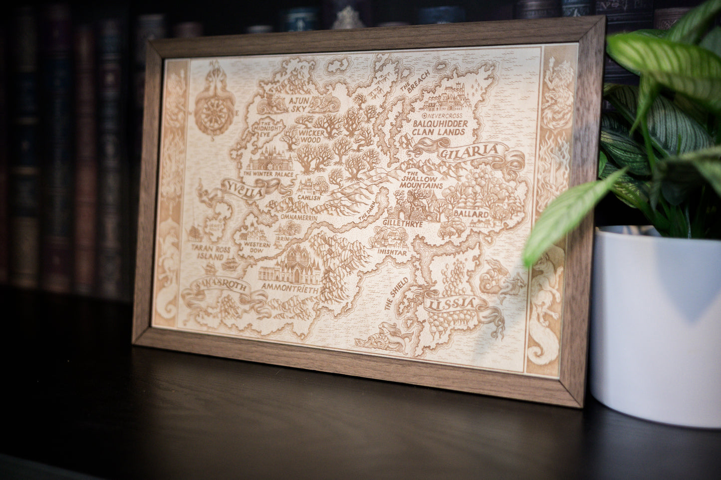 Quicksilver Map, Wood Engraved Map of Fae & Alchemy Book 1