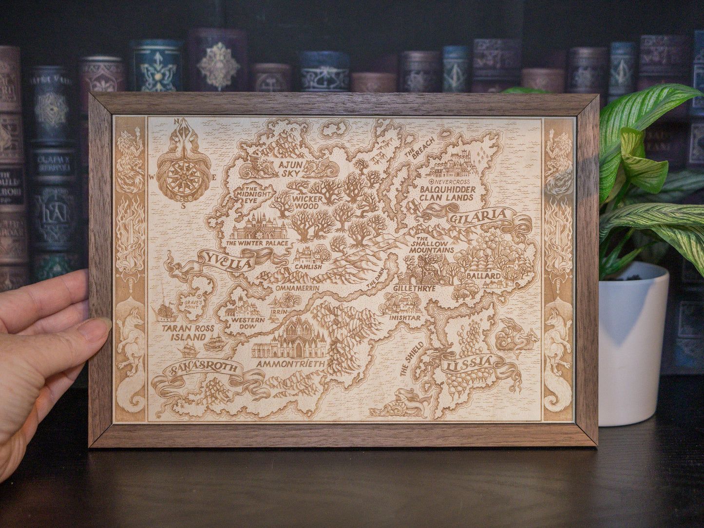 Quicksilver Map, Wood Engraved Map of Fae & Alchemy Book 1