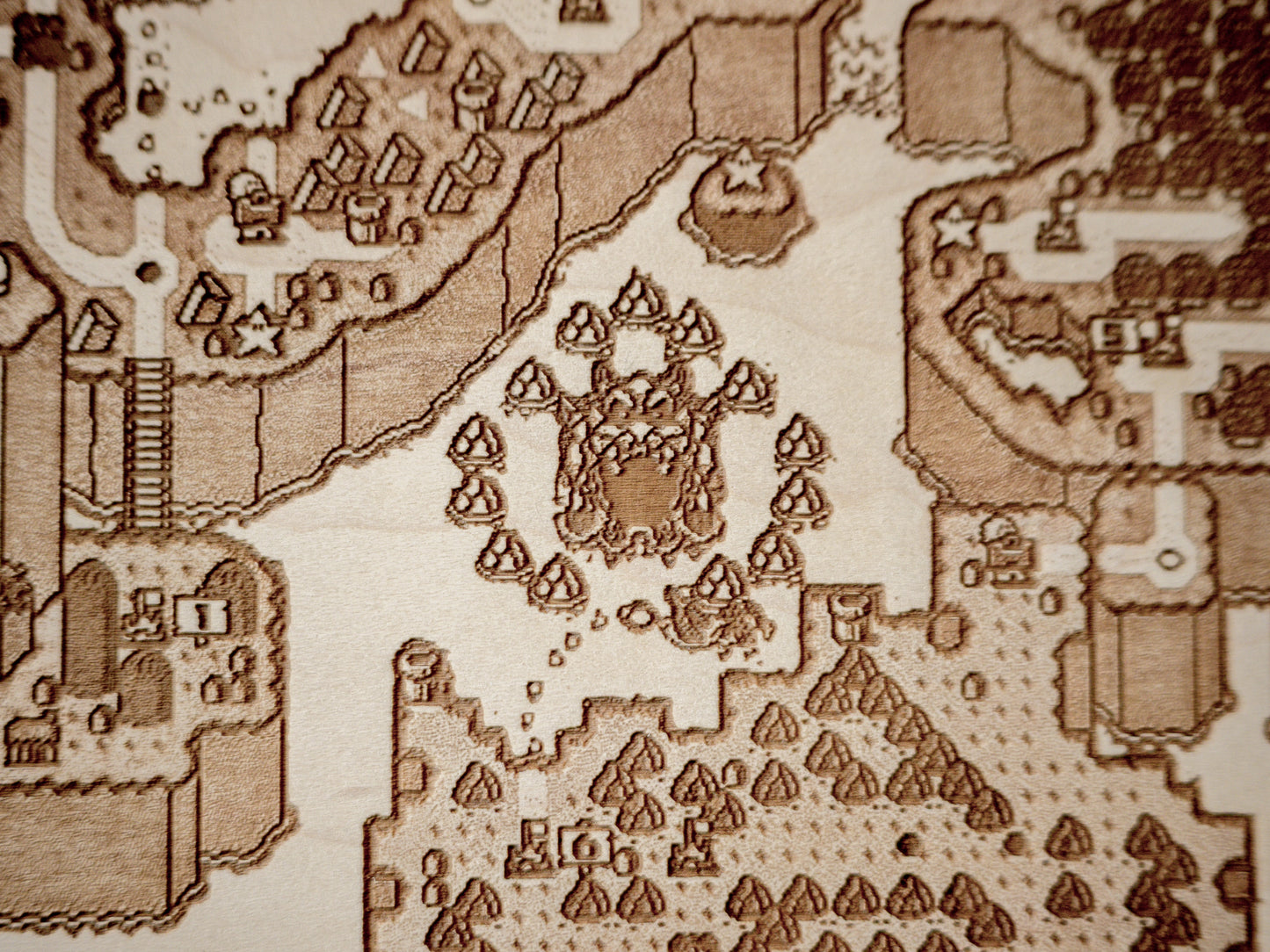 Super Mario World Map, Wood Engraved Display Map Art