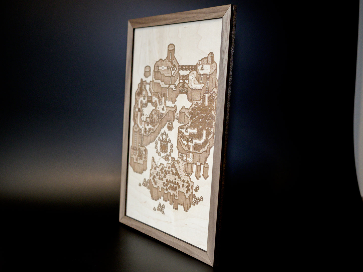 Super Mario World Map, Wood Engraved Display Map Art