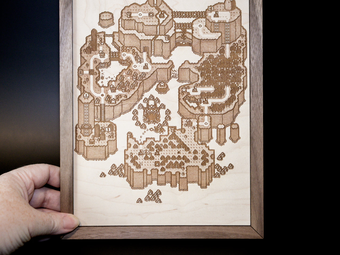 Super Mario World Map, Wood Engraved Display Map Art