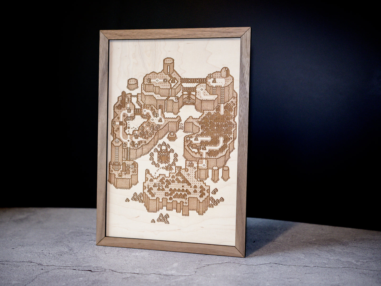 Super Mario World Map, Wood Engraved Display Map Art