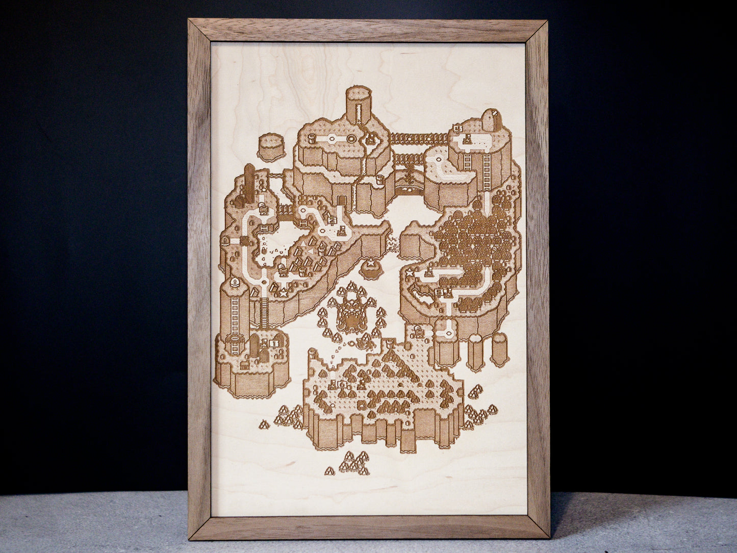 Super Mario World Map, Wood Engraved Display Map Art