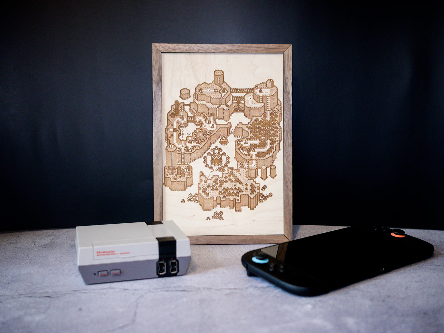Super Mario World Map, Wood Engraved Display Map Art