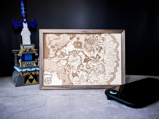 Breath of the Wild Map, Zelda Wood Engraved Display Map Art