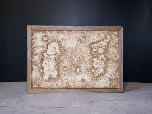 World of Warcraft Map, MMORPG Wood Engraved Display Map Art