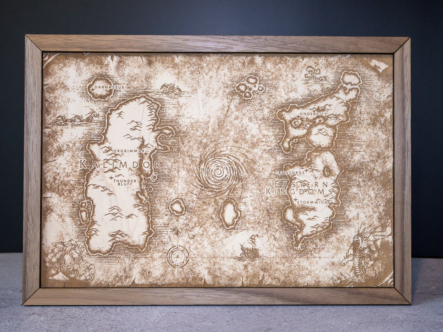 World of Warcraft Map, MMORPG Wood Engraved Display Map Art