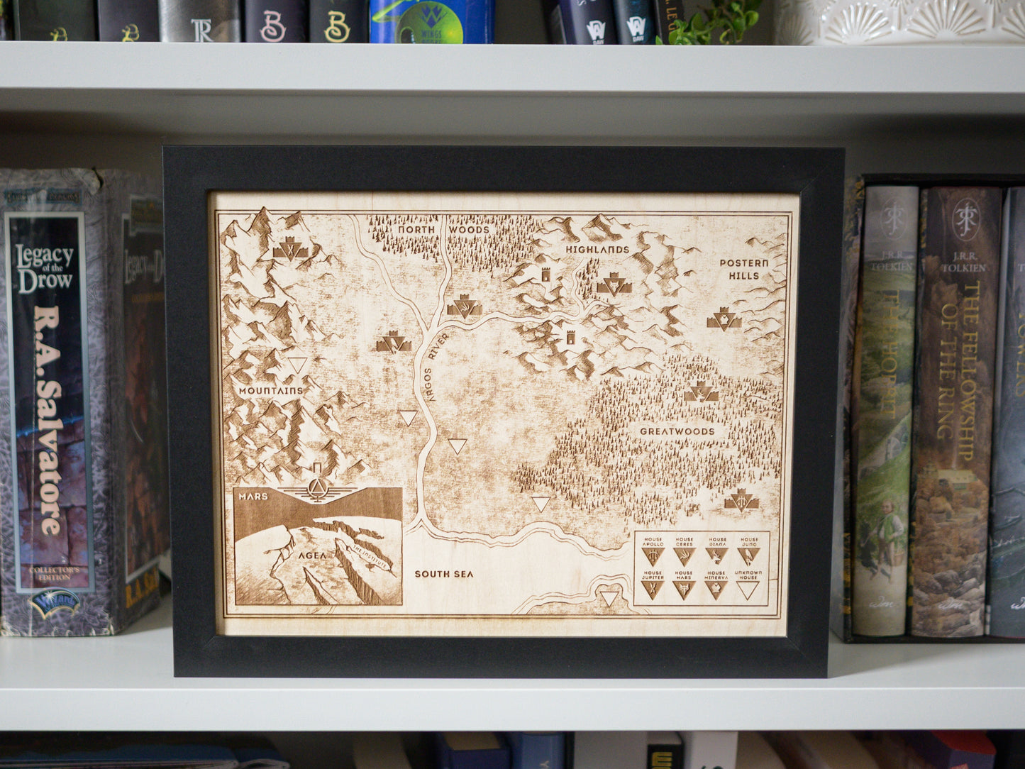 Red Rising Wood Engraved Display Map