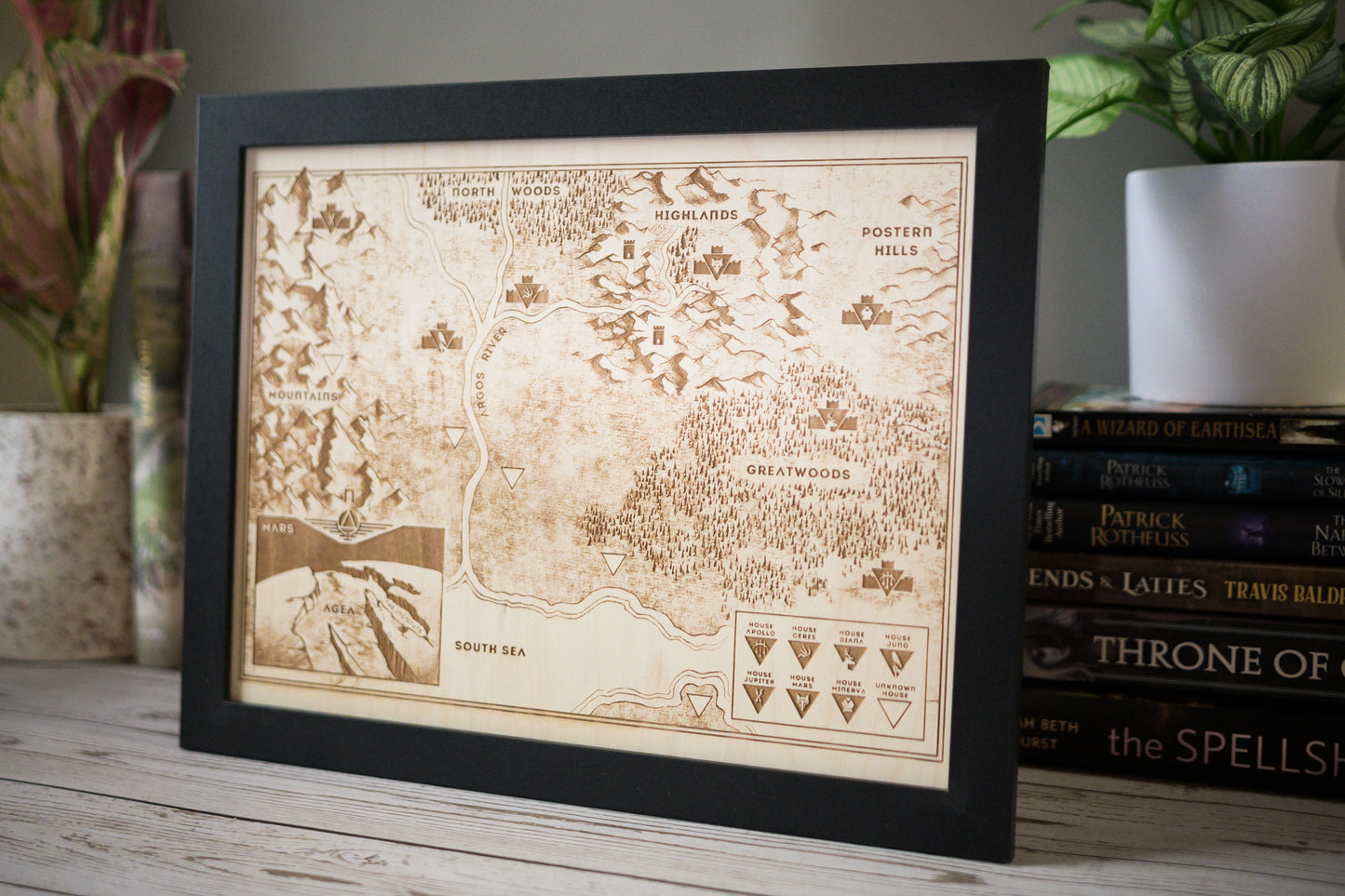 Red Rising Wood Engraved Display Map