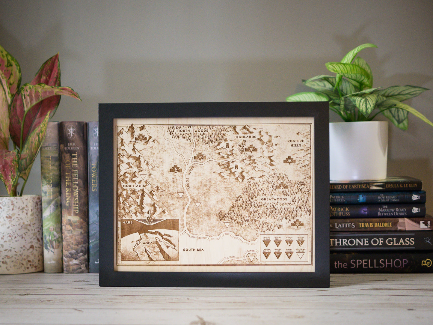 Red Rising Wood Engraved Display Map