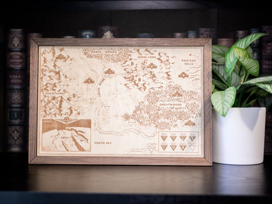 Red Rising Wood Engraved Display Map