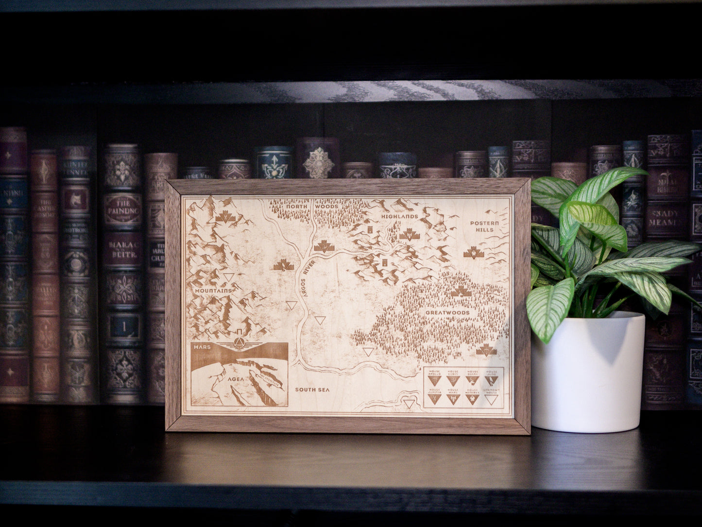 Red Rising Wood Engraved Display Map