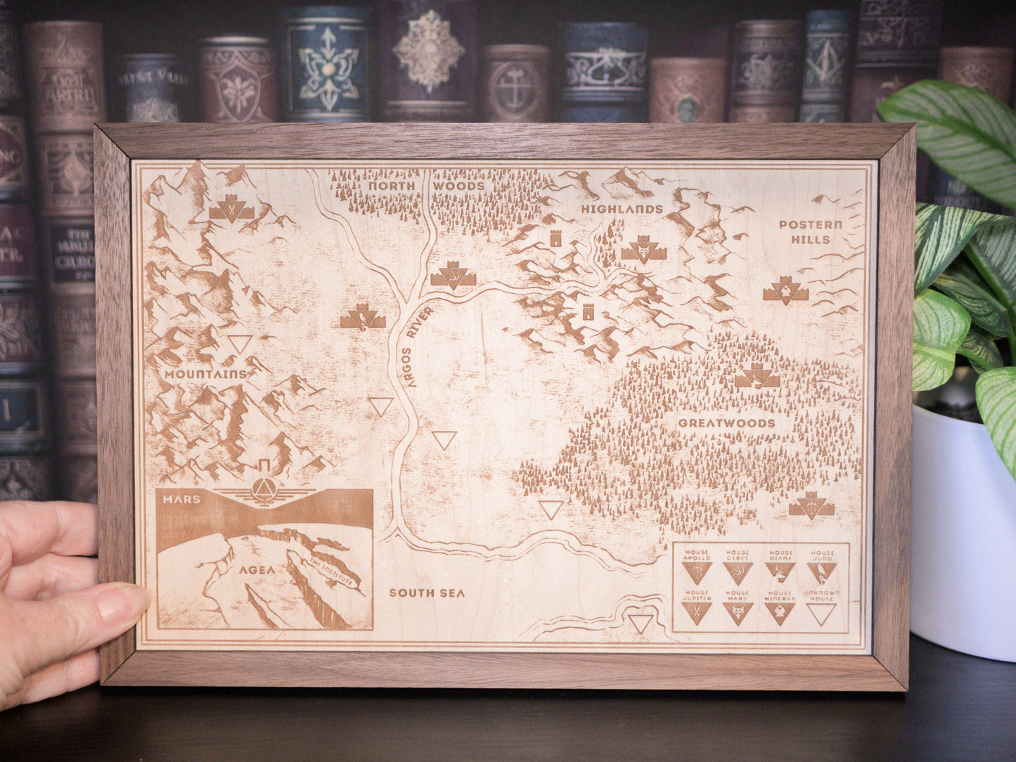 Red Rising Wood Engraved Display Map