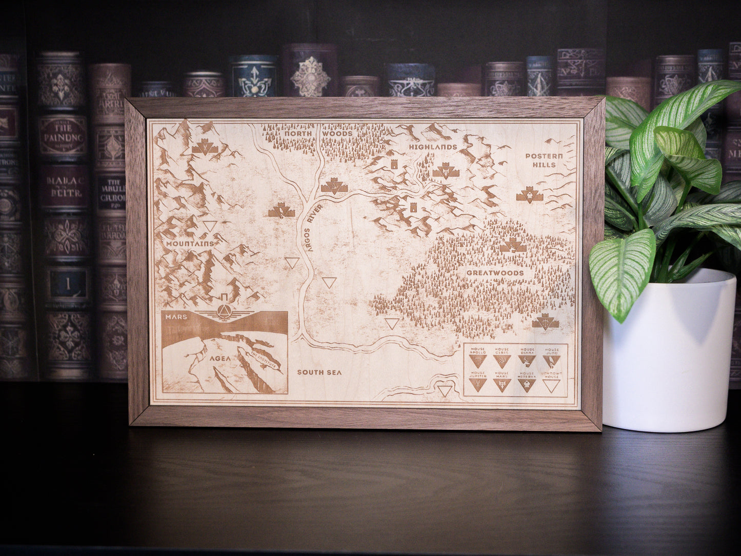 Red Rising Wood Engraved Display Map