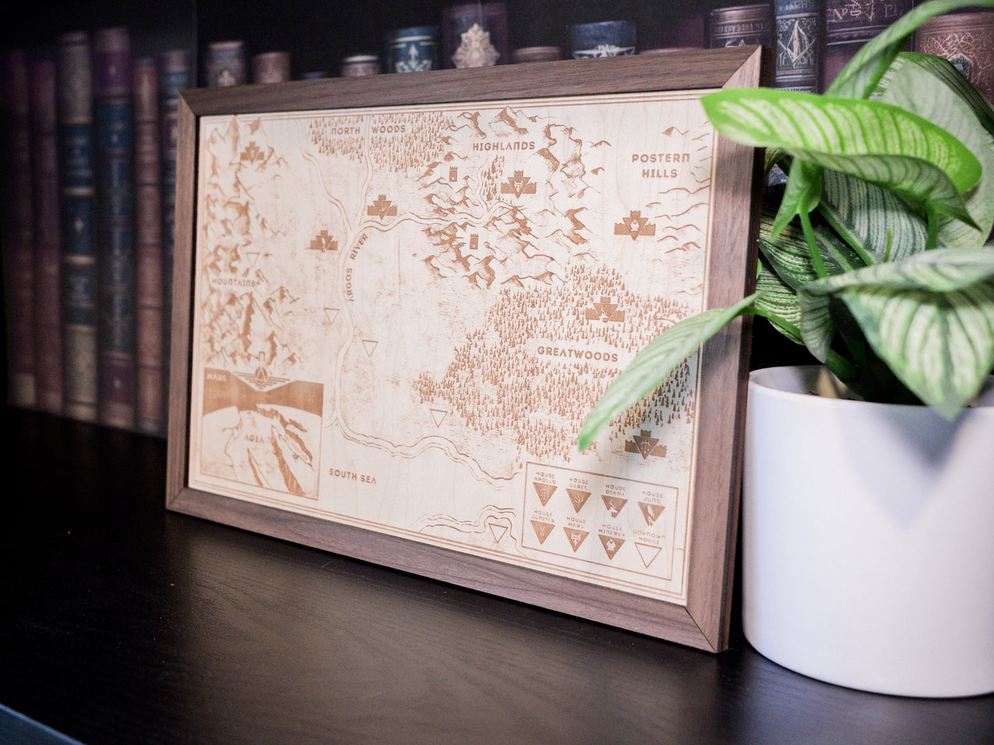 Red Rising Wood Engraved Display Map