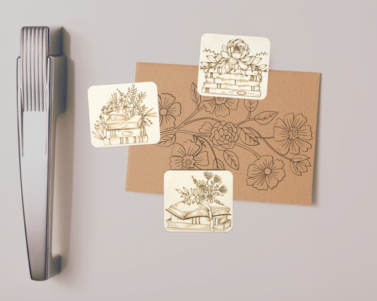 Floral Book Magnets, Set of 3 Wood Magnets for Book Lovers, Botanical Fridge Decor, Reading Nook Accessories, Vintage Style Flower Book Art