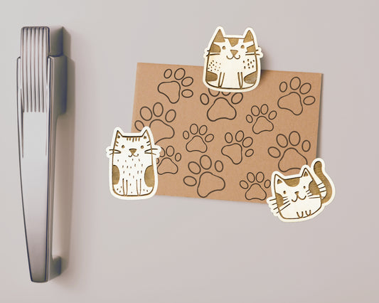 Cat Magnets - Set of 3 Wood Magnets for Cat Lovers