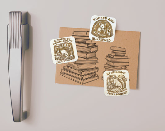 Cozy Critters Reading Wood Magnets - Set of 3 - Mouse, Hedgehog, & Squirrel Book Lovers