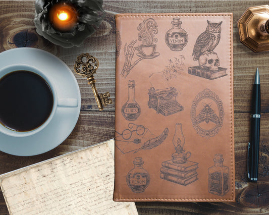 Midnight Library Journal, Dark Academia Gift, Engraved Apothecary & Vintage Art, Custom Refillable Notebook, Personalized Inside Flap + Box